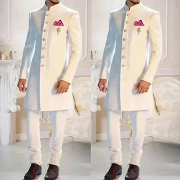2023 Классический Африканский Белый Длинный Блейзер Жениха Смокинг Жениха Высококачественное Мужское Свадебное Платье Для Выпускного Вечера Мужская Одежда Деловые Костюмы