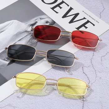 Новые маленькие прямоугольные солнцезащитные очки в стиле ретро, модные солнцезащитные очки в металлической оправе в стиле ретро для мужчин и женщин, маленькие квадратные солнцезащитные очки на лето