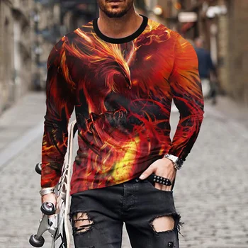 Модная Мужская футболка с 3D Принтом Rosefinch, Повседневная Хлопковая футболка с круглым вырезом и длинным рукавом в стиле Хип-хоп, Уличная одежда Harajuku, Свободные Топы
