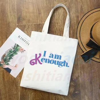 Холщовая сумка I Am Kenough, повседневные большие сумки для женщин, женская сумка для покупок, сумка большой емкости с принтом