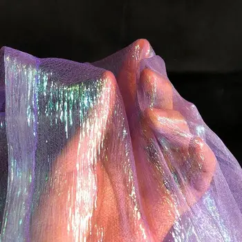Лазерная градиентная ткань из органзы по метру для свадебных платьев юбок дизайнерского пошива одежды Мягкая летняя глянцевая дизайнерская ткань