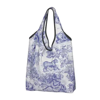 Toile De Jouy, темно-синий узор, сумка для покупок, сумка для покупок с животными, Лес, флористика, сумка для покупок на плечо, большие сумки