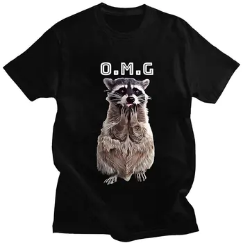 Забавная футболка с принтом енота Omg, Модная футболка с животными, футболки из дышащего хлопка с круглым вырезом, уличная одежда с коротким рукавом