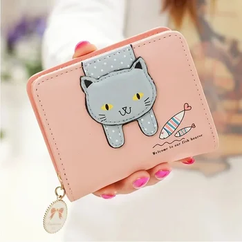 Новый взрывной женский кошелек, короткая сумка для карт, милая студенческая сумочка с принтом кота из мультфильма, портмоне для девочек в стиле ретро