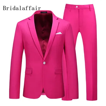 KUSON Ярко-розовый Мужской свадебный костюм, комплект из 2 блейзеров и брюк, приталенные костюмы для мужчин, костюм для официальной деловой вечеринки, смокинги для жениха