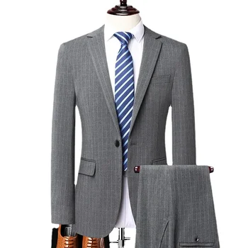 Бутик 5XL (костюм + брюки), мужская мода, деловой джентльмен в полоску, сплошной цвет, Британский повседневный костюм большого размера, официальный костюм