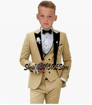 Официальный костюм для мальчика из 3 предметов (куртка + жилет + брюки) Приталенный Стильный детский смокинг цвета хаки, одежда для малышей, обручальное кольцо на предъявителя
