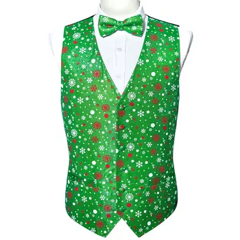 Дизайнерский Праздничный Рождественский жилет для мужчин, шелковый Зеленый, красный, белый жилет со снежинками, галстук-бабочка, комплект Happy Party Barry Wang