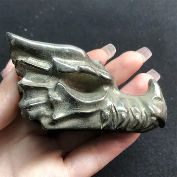 Высококачественный кристалл пирита 7 см, резная голова дракона ручной работы, полированный череп животного, Мощная статуя для украшения дома, подарок