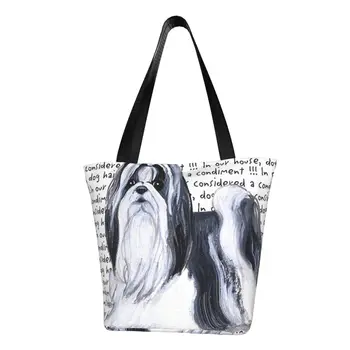 Многоразовая хозяйственная сумка для любителей собак Ши-тцу, женская холщовая сумка через плечо, портативные сумки для покупок для домашних животных, щенков