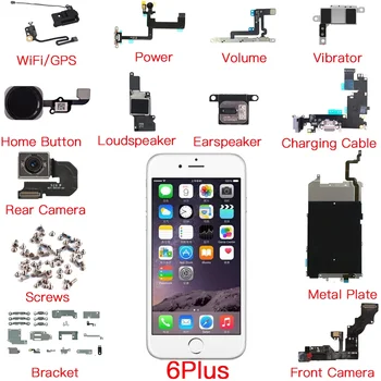 Замена полного комплекта запчастей для iPhone 6 Plus Мощность, громкость, передняя камера, задняя камера, гибкий кабель для зарядки, кнопка 