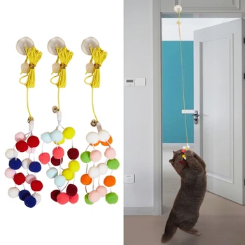 E56C Игрушки для домашних кошек с пружинными помпонами, подвесные дверные ловушки, забавные ловушки для кошек, снимающие стресс