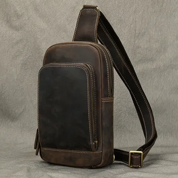 Повседневные мужские кожаные нагрудные сумки, уличная кожаная сумка-слинг на одно плечо, сумка через плечо для Мини Ipad, телефон, нагрудная сумка для мужчин