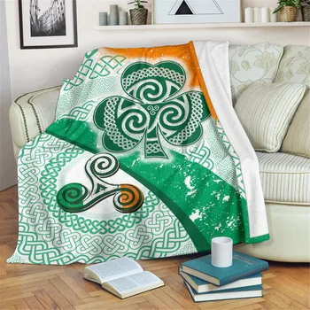 KACISSY Ireland Celtic Premium Blanket Ирландия с кельтскими узорами и трилистником, Фланелевые одеяла с 3D-принтом, Тонкие офисные одеяла с ворсом