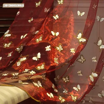 Оконные шторы для гостиной, столовой, спальни, Большие красные вышитые бабочки, оптовые товары Curtainsmosquito