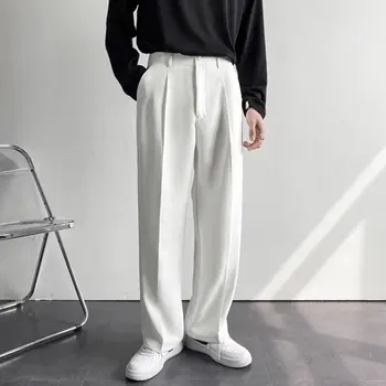 Мужские драпированные мешковатые костюмные брюки индивидуального дизайна, однотонные прямые повседневные брюки премиум-класса, простые брюки, весна 2023 г.