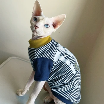 Пальто Sphynx Cat, модная толстовка с буквенным принтом, длинные рукава для кота-самца, Серая хлопковая футболка в полоску для котят весной