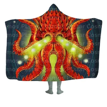 Одеяло с капюшоном Kraken, носимое одеяло с 3D принтом по всему телу для мужчин и женщин, взрослое детское флисовое одеяло