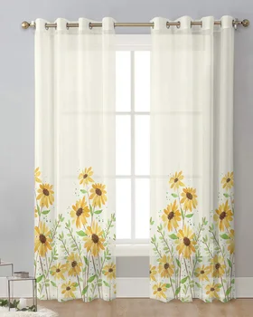 Желтые цветы маргаритки Тюлевая занавеска для гостиной спальни Современные прозрачные занавески Прозрачная оконная занавеска