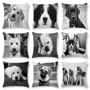 45x45 см Черно-белые художественные фотографии милых домашних щенков, наволочка из персиковой кожи, наволочка для офисной диванной подушки на заказ