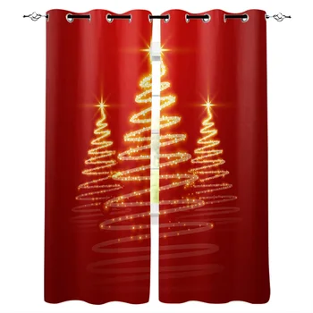 Рождественская елка КрасноЗолотые шторы Большое окно Шторы для штор Освещение ванной комнаты Спальни кухни Декор
