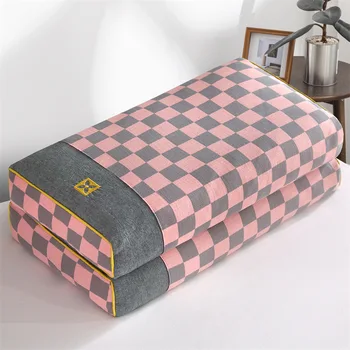 Квадратная подушка в шахматном порядке из двухслойной пряжи с наполнителем из гречневой скорлупы, одинарная подушка, съемная и моющаяся наволочка для подушки