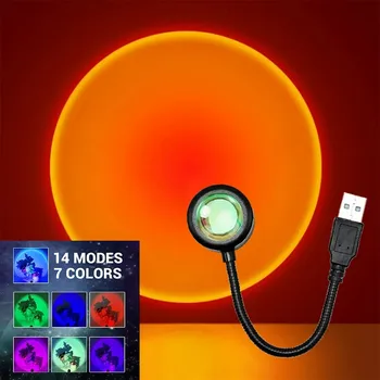 USB лампа Sunset, светодиодный Радужный неоновый ночник, домашний декор, проектор, фотография, Атмосфера на стене, Светодиодное освещение для декора комнаты, подарок