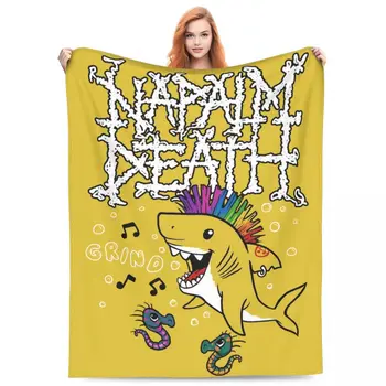 Комфортное одеяло Napalm Death в стиле панк с акулами, декоративное одеяло грайндкор-группы, теплый коралловый флис и плюш для спальни