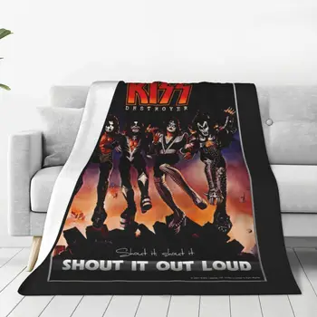 Kiss Rock Band, Теплое мягкое одеяло, альбом, Сумасшедший плакат, одеяло для кемпинга, Осенний узор, Фланелевое покрывало, чехол для дивана