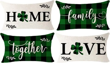 Счастливая любовь семья клевер зеленый плед талия льняная наволочка чехол для подушки украшение дивана 40X60cm