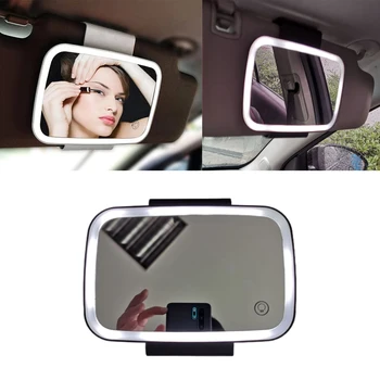 1шт Автомобильное светодиодное Зеркало с солнцезащитным козырьком, Зеркало для макияжа, USB-зарядка, Белый корпус, HD-стекло, Туалетное зеркало для женщин, Автоаксессуары для интерьера