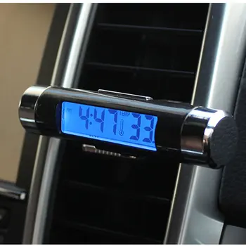 Автомобильный ЖК-цифровой дисплей 2 В 1, автомобильный термометр, часы, Портативное автомобильное вентиляционное отверстие, светодиодная подсветка