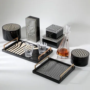 Современный черно-белый полосатый деревянный лак для выпечки, Органайзер для ювелирных изделий, Лоток для одежды для виллы, Мебель для гардероба