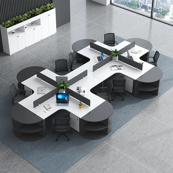 Стол для персонала специальной формы простой современный крест 3/6/8/4 для четырех человек, Г-образная комбинация стола для персонала и стула