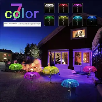 Солнечные волоконно-оптические фонари-медузы Наружные Водонепроницаемые 7 Цветов, меняющие цвет, Солнечные гирлянды-феи, Солнечная лампа для украшения сада