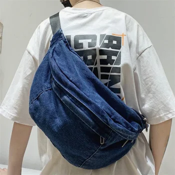 Сумка через плечо унисекс, новая джинсовая сумка для девочек, женская сумка-мессенджер большой емкости, поясная сумка в стиле хип-хоп