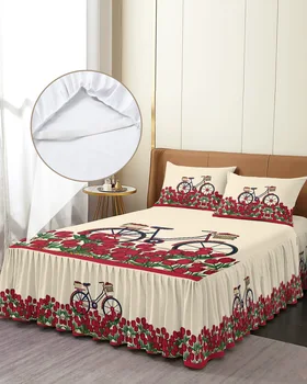 Юбка для велосипедной кровати с цветочным тюльпаном, Эластичное облегающее покрывало с наволочками, защитное покрытие кровати, Наматрасник, комплект постельного белья, простыня