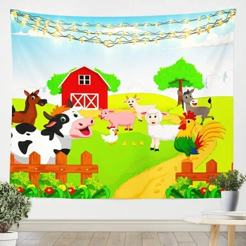 Мультяшные животные на ферме, Гобелен, висящий на стене, Корова, овца, Свиноферма, Гобелены для декора детской комнаты, спальни, гостиной, общежития
