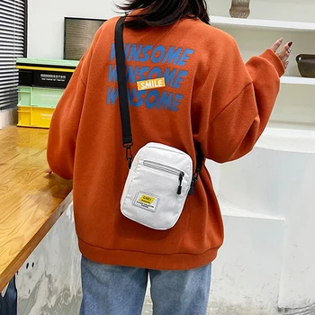 Холщовая женская сумка через плечо, тренд 2024, маленькая сумка через плечо, Корейская однотонная студенческая сумка для телефона, простой кошелек для покупок на молнии.