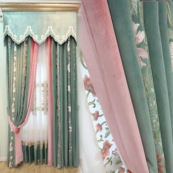 Занавеска для гостиной в европейском стиле фланелевая вышивка затеняющая ткань свежая занавеска для пола в спальне