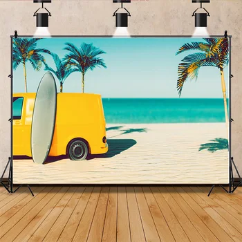 Виниловый изготовленный на заказ Песчаный пляж, Летний фон для фотосъемки, Реквизит, Кокосовая пальма, пейзаж, Окно, Фон для фотостудии HF-25