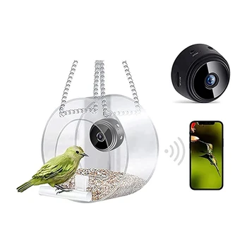 Умная кормушка для домашних животных в птичьем домике Акриловая с камерой Прозрачная кормушка для домашних птиц с разрешением 1080P HD Простая установка