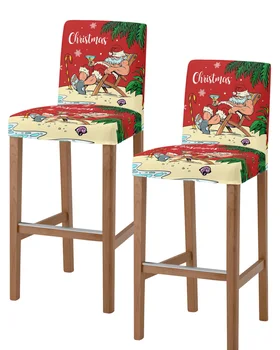Рождественские Пляжные чехлы для барных стульев Санта-Клауса, красные чехлы для барных стульев с короткой спинкой, эластичные чехлы для барных стульев Без подлокотников, чехлы для офисных сидений