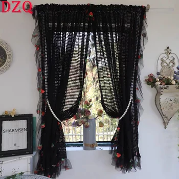 Идиллические французские шторы из тюля с черной клубникой для гостиной, элегантные занавески с кружевной основой и оборками для кухни, спальни A514