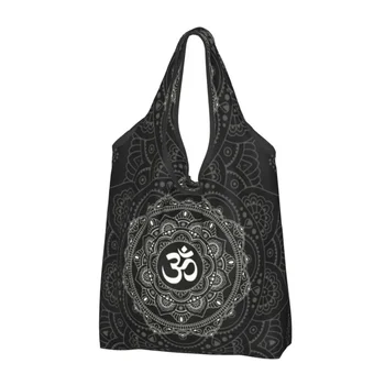 Многоразовая женская сумка для покупок с Ом мандалой, портативные сумки для покупок в буддизме, Аум йоге, для медитации, для покупок продуктов