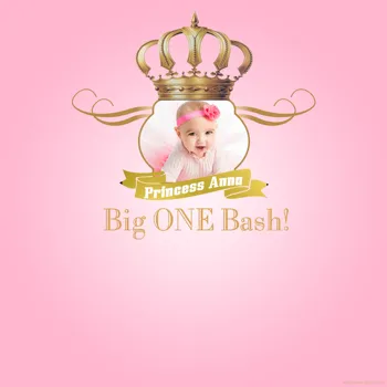 изготовленная на заказ Королевская золотая корона принцессы на 1-й День Рождения, Розовый фон для фотостудии, Высококачественная компьютерная печать, фон для вечеринки