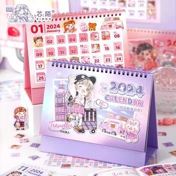 В продаже Настольный планировщик с мультяшным ежемесячным раскладным календарем на 2024 год с наклейками даты Kawaii