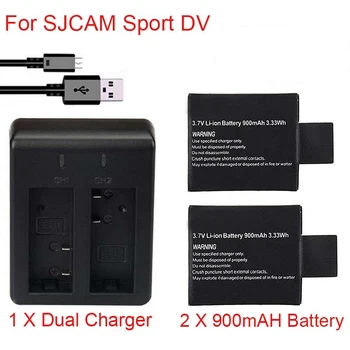 3,7 В 900 мАч SJ4000 Батарея + Двойное Зарядное Устройство для SJCAM SJ4000 Wifi SJ5000 SJ6000 SJ9000 M10 Аксессуары для Камеры EKEN H9 V3