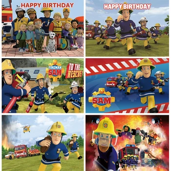 Фон пожарного Сэма, украшения для вечеринки по случаю Дня рождения, Баннер для детей, фон пожарной машины Сэмми, Реквизит для фотосъемки, студия