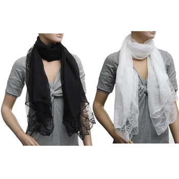 Женские шарфы из 2 предметов, Шифоновый Кружевной шарф, черно-белый шарф